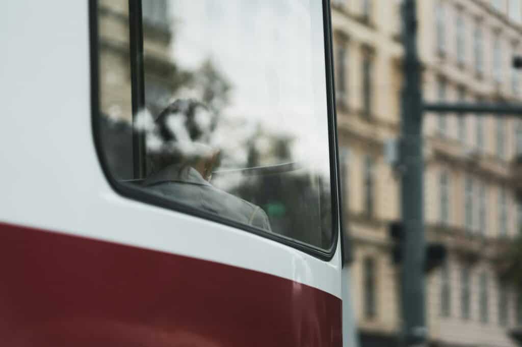 Tram at tram stop