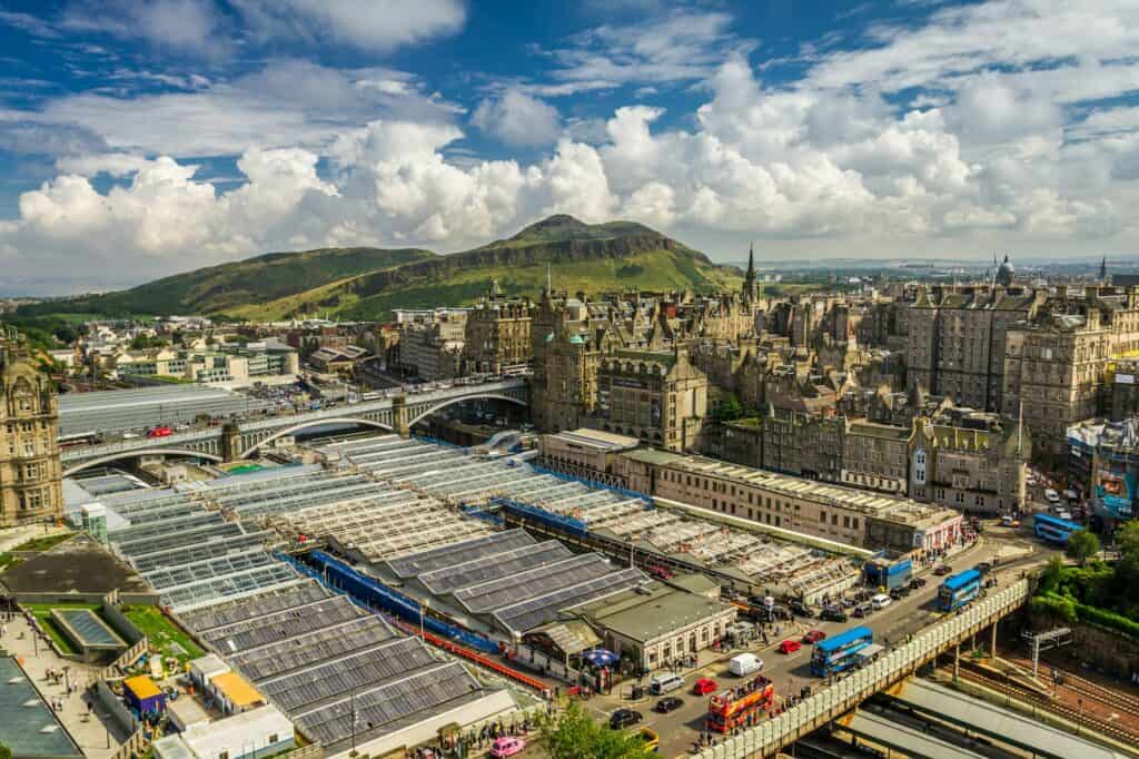 View to train station in Edinburgh from Monument of Scott